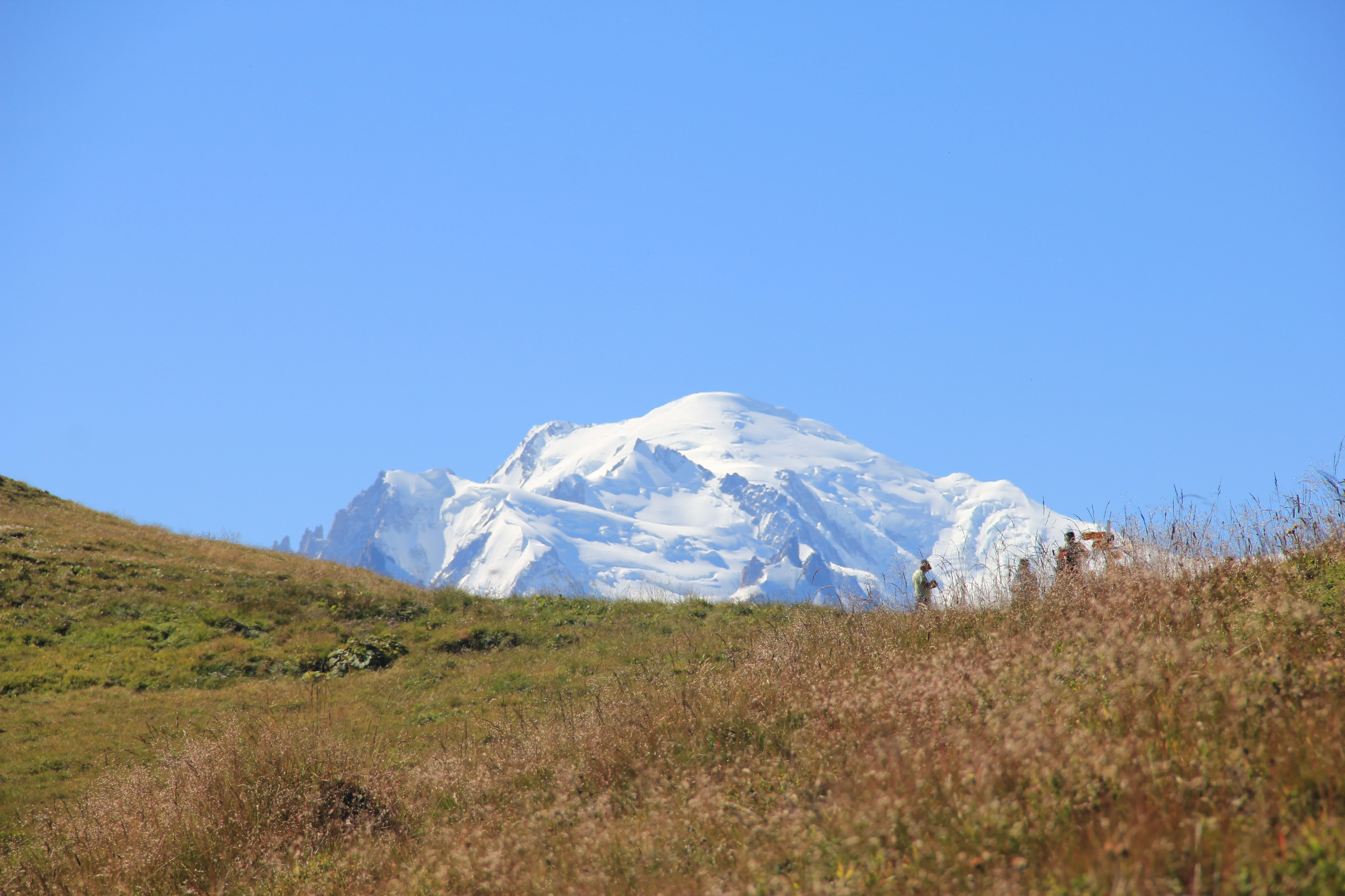 Der Mont Blanc taucht auf (Col de Balme).